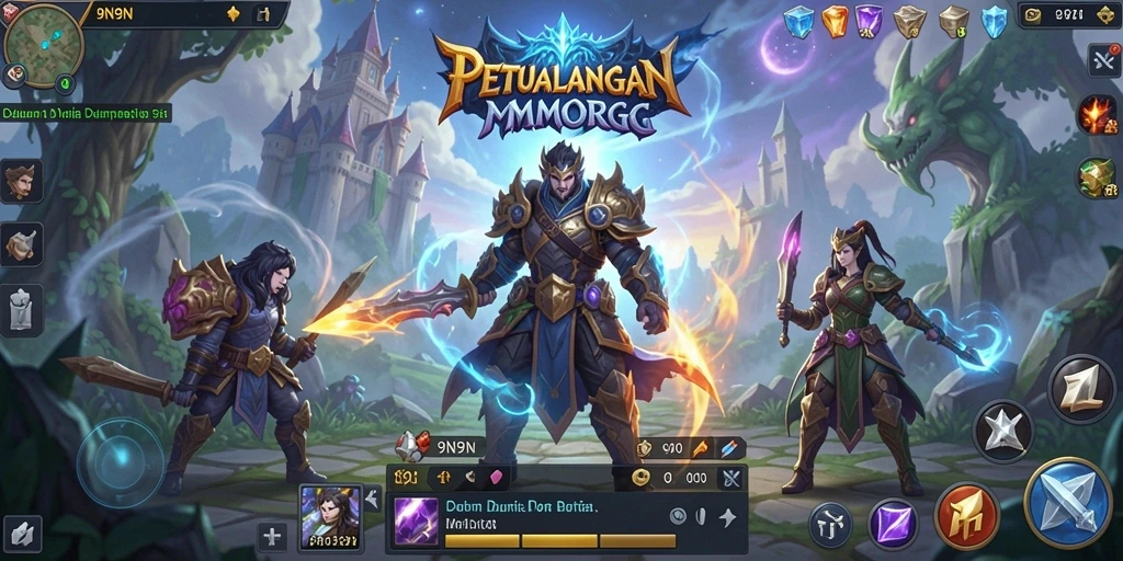 Screenshot menunjukkan aksi seru gameplay MMORPG di 9N9N.