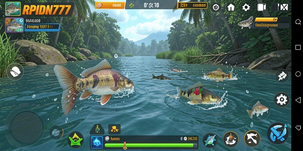 Tampilan gameplay RPIDN777 yang menarik saat memancing ikan.